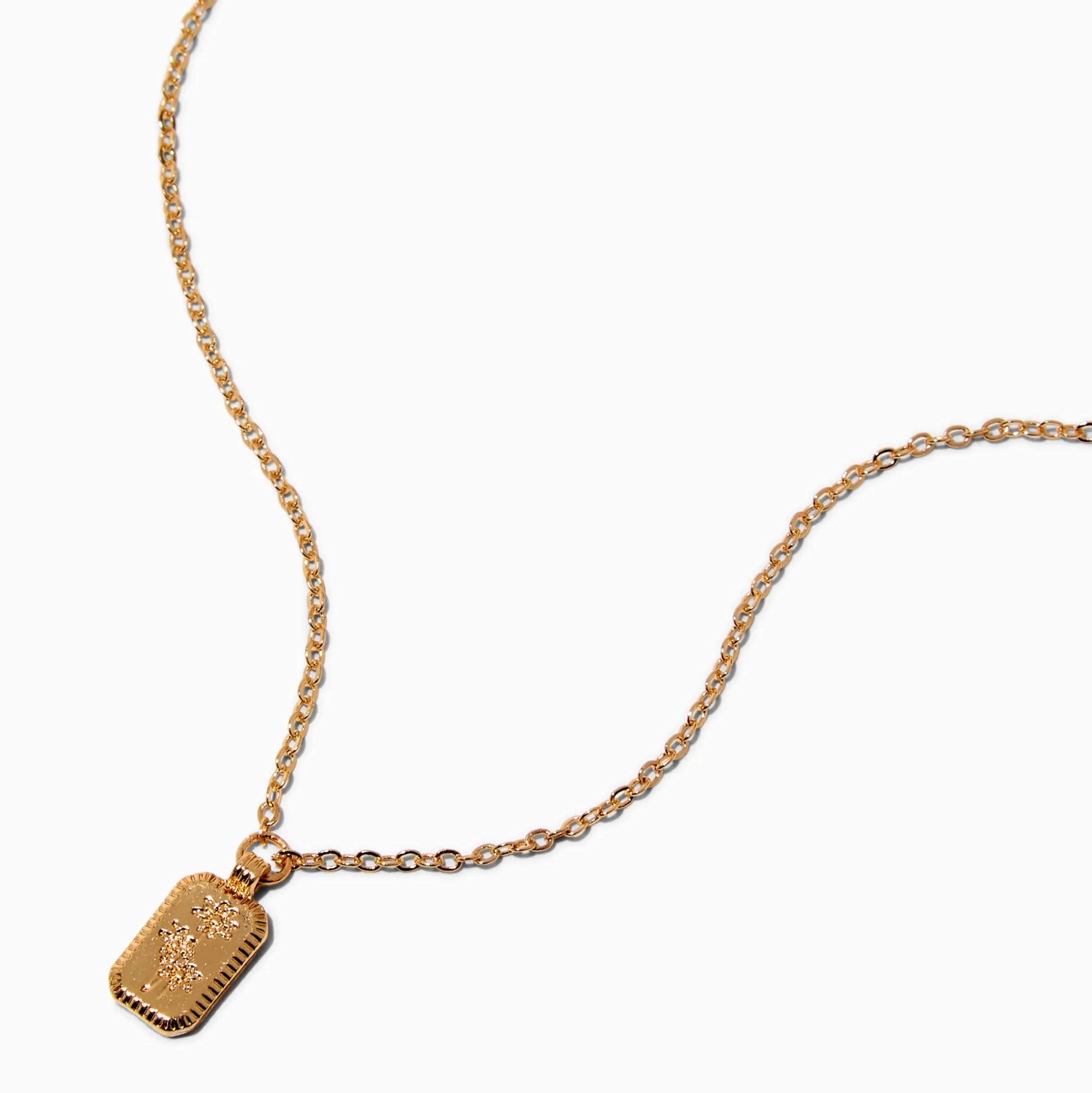 Gold-tone Mini Etched Flower Square Pendant Necklace