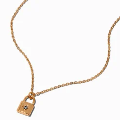 Gold-tone Mini Lock Pendant Necklace