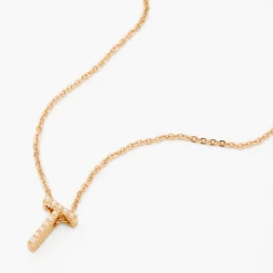 Gold-tone Mini Pearl Initial Pendant Necklace - T