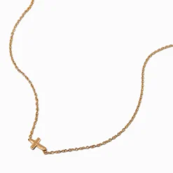 Gold-tone Mini Sideways Cross Pendant Necklace