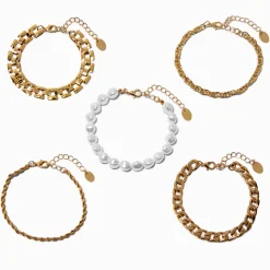 Gold-tone Mixed Chain Bracelet Set - 5 Pack