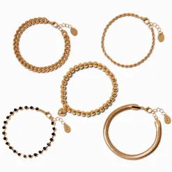 Gold-tone Multi Chain Bracelet Set - 5 Pack