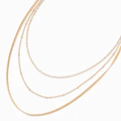 Gold-tone Multi-Strand Mixed Chain Necklace