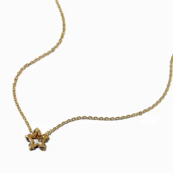 Gold-tone Open Crystal Pavé Star Pendant Necklace