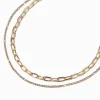 Gold-tone Paperclip Chain & Crystal Multi-Strand Necklace