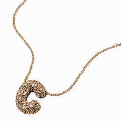 Gold-tone Pavé Bubble Initial Pendant Necklace - C
