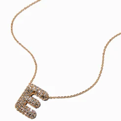 Gold-tone Pavé Bubble Initial Pendant Necklace - E