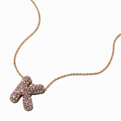 Gold-tone Pavé Bubble Initial Pendant Necklace - K