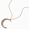 Gold-tone Pavé Crescent Moon Long Pendant Necklace