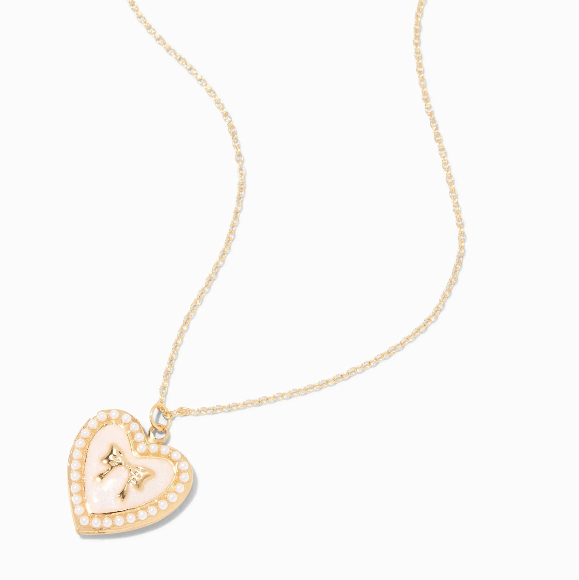 Gold-tone Pearl Bow Locket Necklace