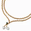 Gold-tone Pearl Cherry Chain Multi-Strand Necklace