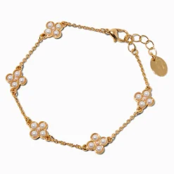Gold-tone Pearl Clover Chain Bracelet