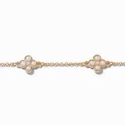 Gold-tone Pearl Clover Pendant Choker Necklace