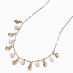 Gold-tone Pearl Dangle Necklace