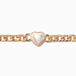 Gold-tone Pearl Heart Choker Necklace