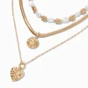 Gold-tone Pearl Textured Pendant Multi-Strand Necklace