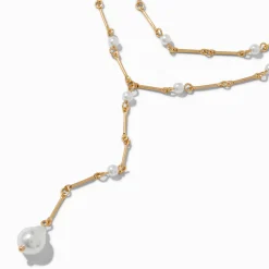 Gold-tone Pearl Y-Neck Multi-Strand Necklace