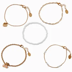 Gold-tone Pearlized Cherry Bracelet Set - 5 Pack