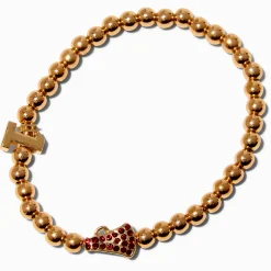 Gold-tone Pom Poms Cheerleading Beaded Stretch Bracelet