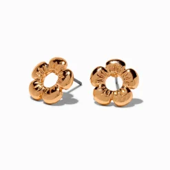 Gold-tone Puffy Flower Stud Earrings