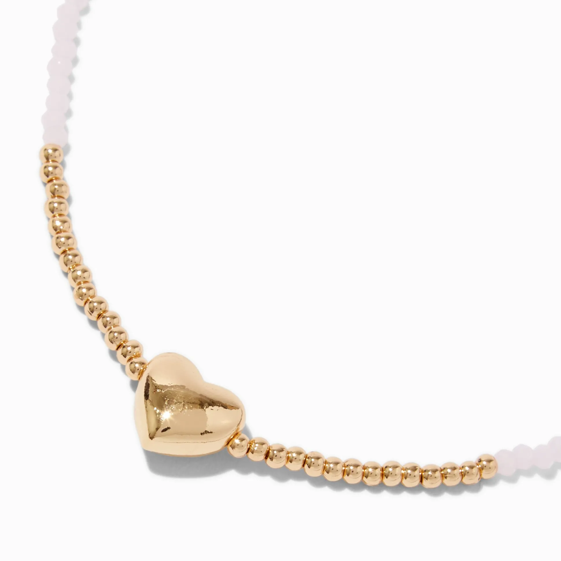 Gold-tone Puffy Heart Seed Bead Pendant Necklace