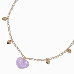 Gold-tone Purple Heart Pendant Necklace