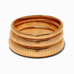 Gold-tone Ribbed Stackable Bangle Bracelets - 3 Pack
