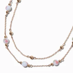 Gold-tone Rose Beaded Multi-Strand Necklace