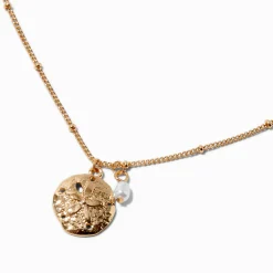 Gold-tone Sand Dollar & Pearl Pendant Necklace