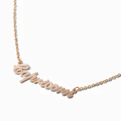 Gold-tone Script Zodiac Pendant Necklace - Capricorn