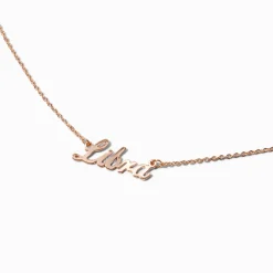 Gold-tone Script Zodiac Pendant Necklace - Libra