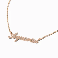Gold-tone Script Zodiac Pendant Necklace - Aquarius