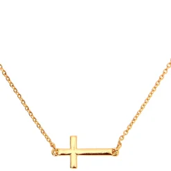 Gold-tone Sideways Cross Stackable Pendant Necklace