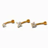 Gold-tone Stainless Steel Cubic Zirconia 16G Star, Butterfly & Flower Stud Rook Earrings - 3 Pack