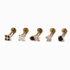 Gold-tone Stainless Steel Black Cubic Zirconia 18G Stud Threadless Cartilage Earrings - 5 Pack