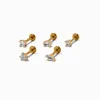 Gold-tone Stainless Steel Cubic Zirconia 18G Flatback Cartilage Earrings - 5 Pack