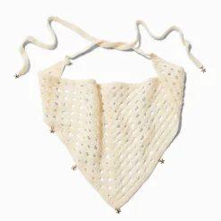 Gold-tone Starfish Charms Cream Crochet Headscarf