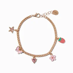 Gold-tone Strawberry Charm Curb Bracelet