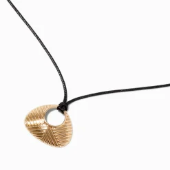 Gold-tone Textured Bean Corded Pendant Necklace