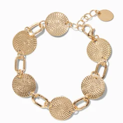Gold-tone Textured Disc Chain Bracelet