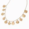 Gold-tone Textured Disc Charm Necklace