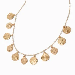 Gold-tone Textured Disc Charm Necklace