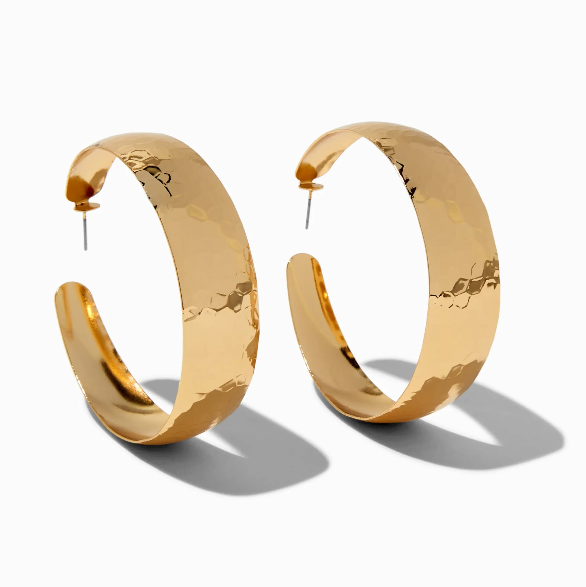 Gold-tone Textured Flat 70mm Hoop Earrings