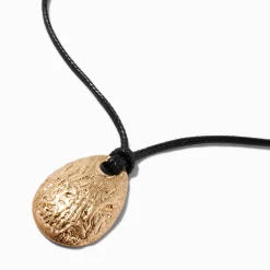 Gold-tone Textured Oval Corded Pendant Necklace