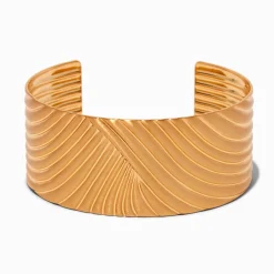 Gold-tone Thick Ribbed Cuff Bracelet