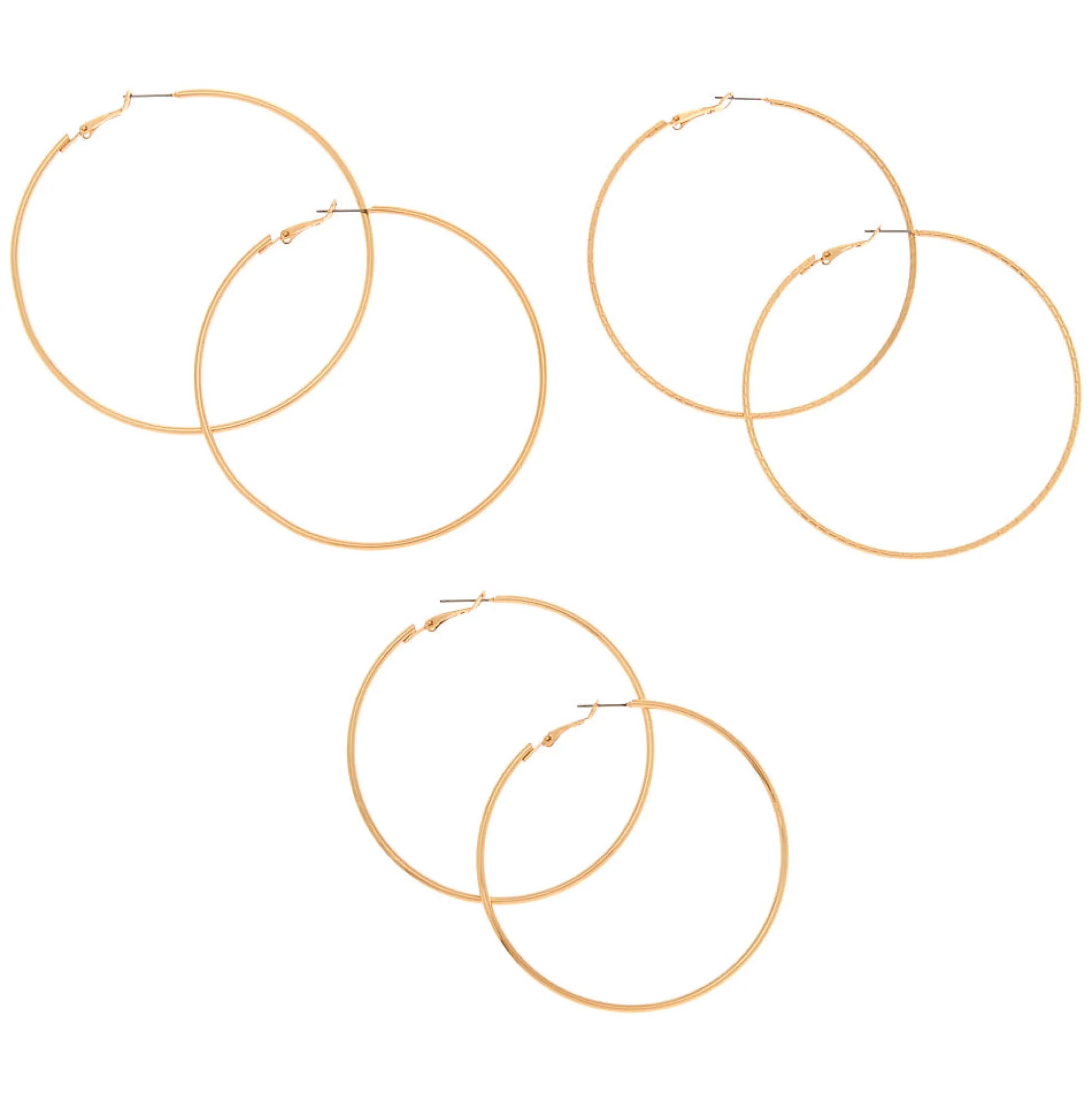 Gold-tone Thin Graduated Hoop Earrings - 3 Pack