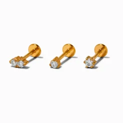 Gold-tone Titanium Crystal 18G Threadless Tragus Earring - 3 Pack
