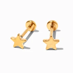 Gold-tone Titanium Star Flat Back Stud Earrings