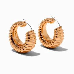 Gold-tone Treaded Hoop Earrings