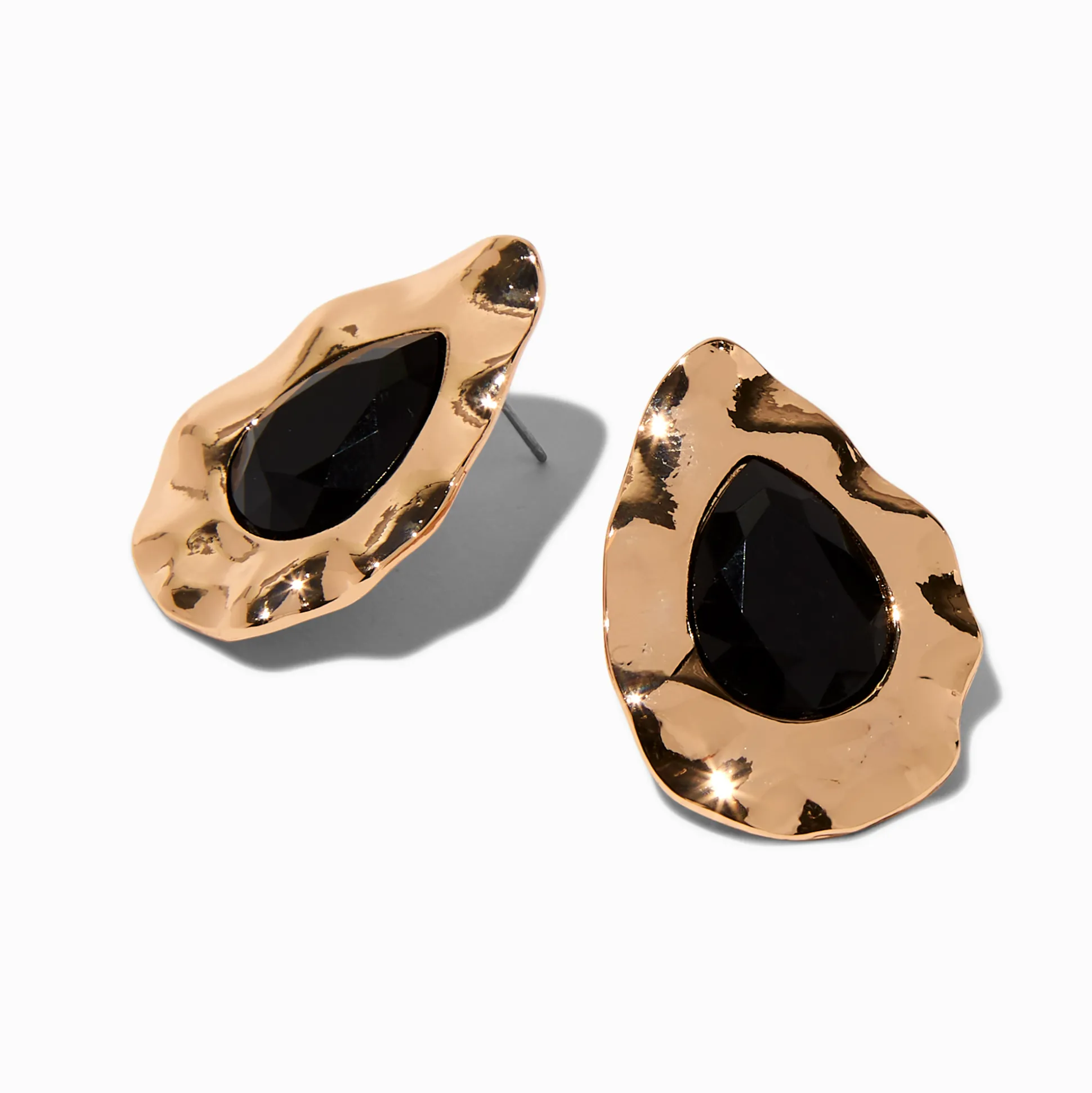 Gold-tone Trim Black Crystal Stud Earrings